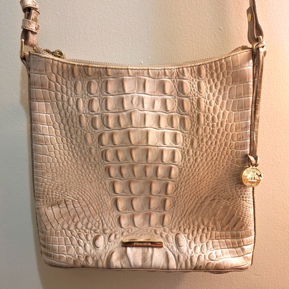 Brahmin Cream Croc-Embossed Shoulder Bag